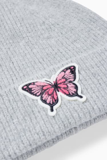 Enfants filles - Papillon - bonnet en maille - gris clair chiné