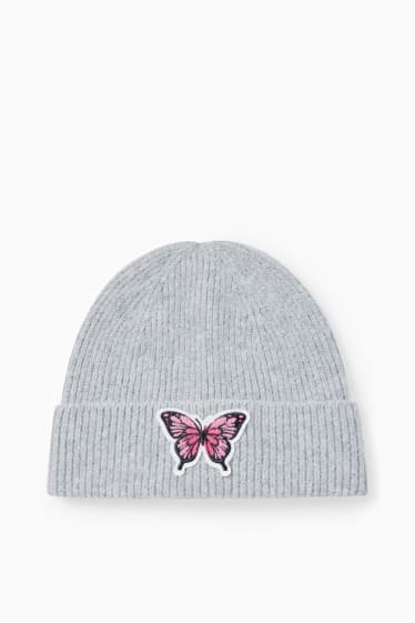 Niños - Mariposa - gorro de punto - gris claro jaspeado