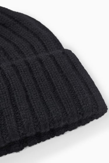 Donna - Berretto in maglia - misto alpaca - nero