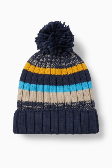 Kinderen: jongens - Gebreide muts - gestreept - donkerblauw