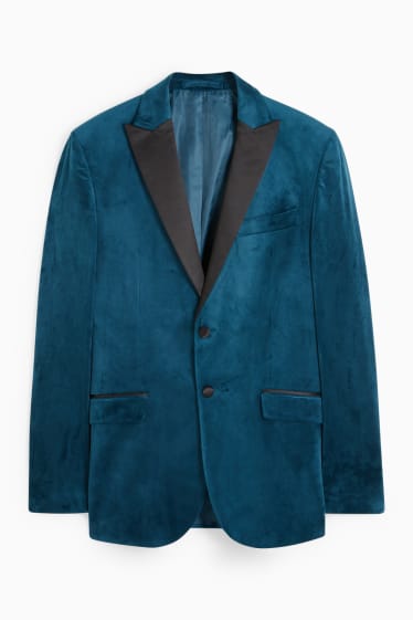 Hommes - Veste de costume en velours - slim fit - bleu pétrole