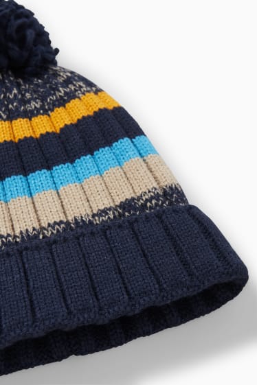 Kinderen: jongens - Gebreide muts - gestreept - donkerblauw