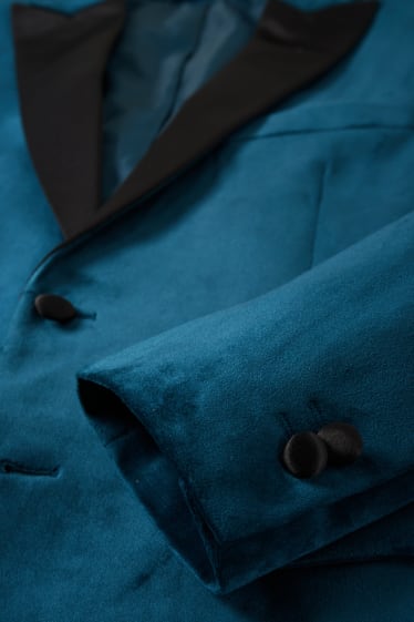 Hommes - Veste de costume en velours - slim fit - bleu pétrole