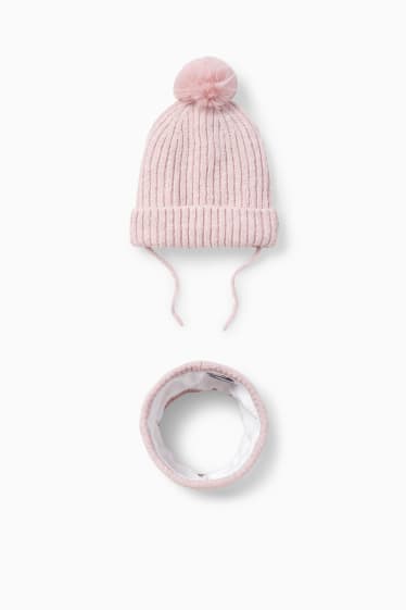 Bebés - Set - gorro y bufanda tubular para bebé - 2 prendas - rosa