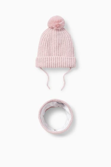 Bébés - Ensemble - bonnet bébé et tour de cou - 2 pièces - rose