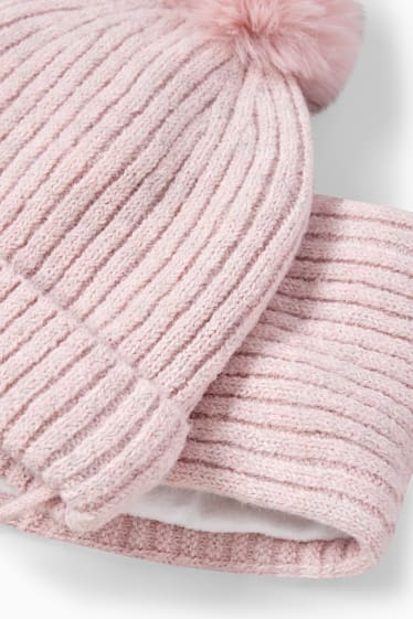 Bébés filles - Ensemble - bonnet bébé et tour de cou - 2 pièces - rose