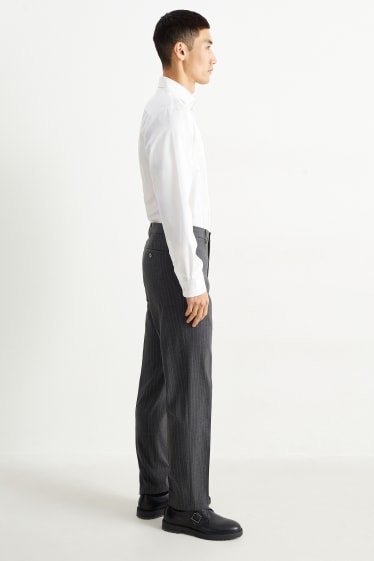 Pánské - Oblekové kalhoty - regular fit - Flex - úzké proužky - tmavošedá