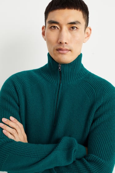 Hommes - Pull avec teneur en cachemire - laine mélangée - vert