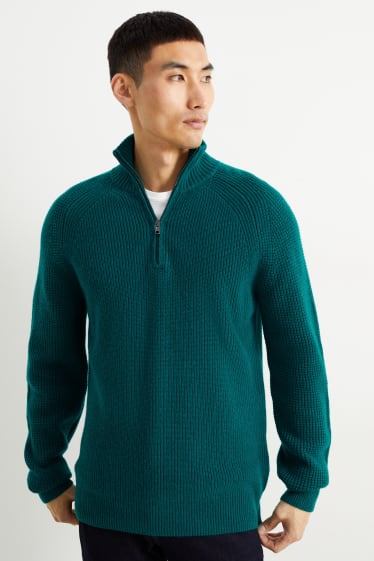 Hommes - Pull avec teneur en cachemire - laine mélangée - vert