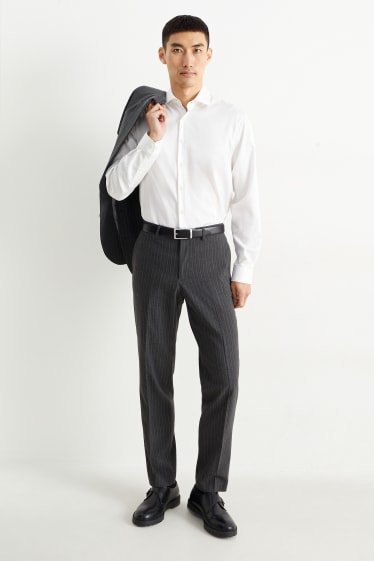 Pánské - Oblekové kalhoty - regular fit - Flex - úzké proužky - tmavošedá