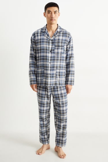 Hommes - Pyjama en flanelle - à carreaux - beige / bleu