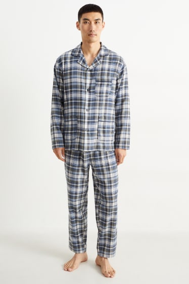 Hombre - Pijama de franela - de cuadros - beis / azul