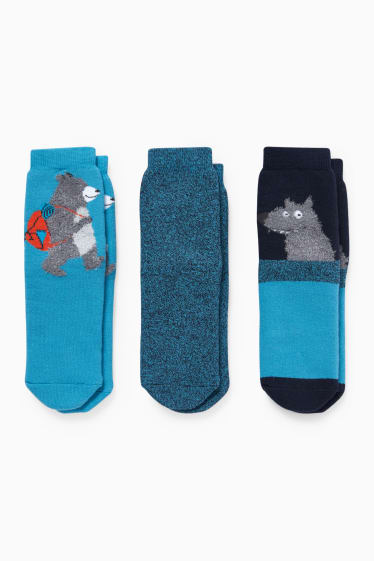 Kinderen: jongens - Set van 3 paar - bosdieren - sokken met motief - turquoise