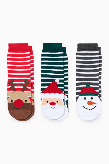 Kinderen: jongens - Set van 3 paar - kerstsokken met motief - gestreept - donkergroen