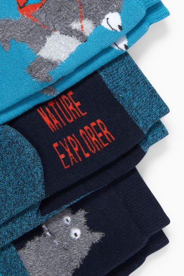 Kinderen: jongens - Set van 3 paar - bosdieren - sokken met motief - turquoise