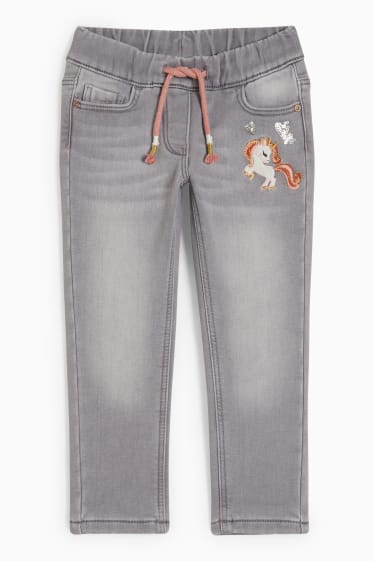 Dětské - Motiv jednorožce - skinny jeans - termo džíny - džíny - světle šedé