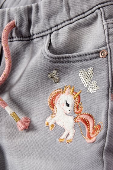 Children Girls - Unicorn - skinny jeans - thermal jeans - denim-light gray