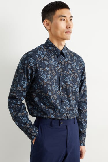 Hommes - Chemise de bureau - regular fit - col button down - facile à repasser - bleu foncé