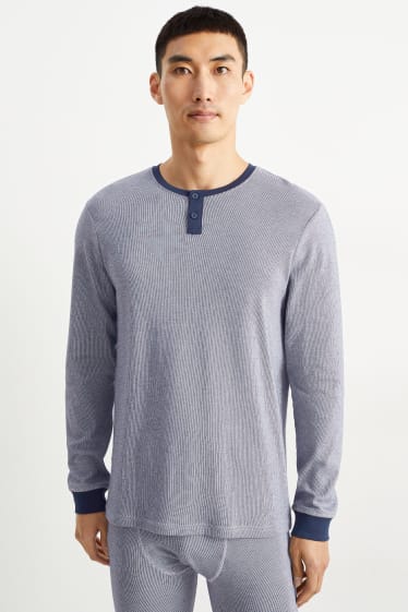 Uomo - Maglia intima termica - a righe - blu scuro