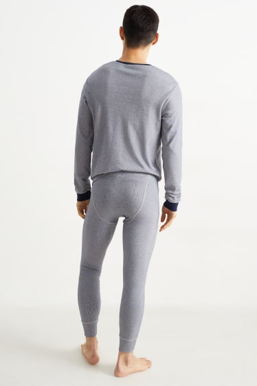 Men - Thermal long pants - striped - dark blue