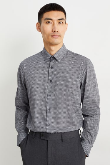 Hommes - Chemise de bureau - regular fit - col kent - facile à repasser - noir