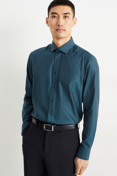 Hommes - Chemise de bureau - regular fit - col cutaway - facile à repasser - vert foncé