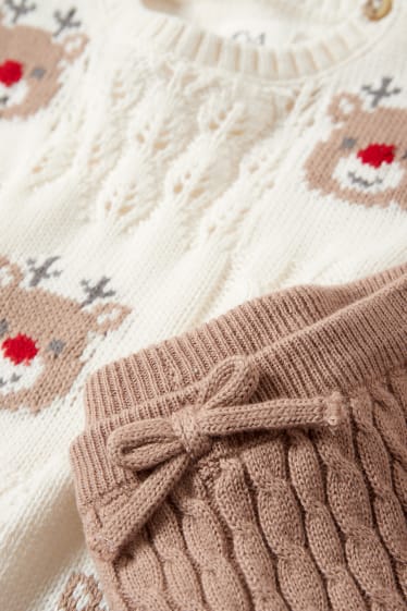 Baby: meisjes - Rendier - babyoutfit voor kerst - 2-delig - kabelpatroon - crème wit