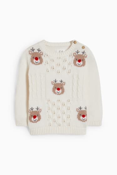 Baby: meisjes - Rendier - babyoutfit voor kerst - 2-delig - kabelpatroon - crème wit