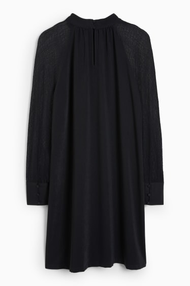 Dames - A-lijn-jurk met opstaande kraag - zwart