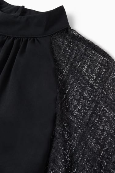 Damen - A-Linien Kleid mit Stehkragen - schwarz