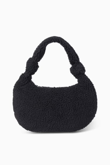 Damen - Teddy-Schultertasche - schwarz