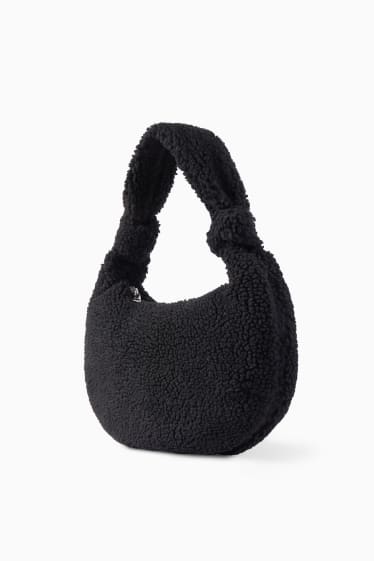 Damen - Teddy-Schultertasche - schwarz