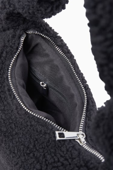 Damen - Teddy-Schultertasche - schwarz