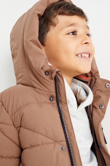 Dzieci - Pikowana kurtka z kapturem - brązowy