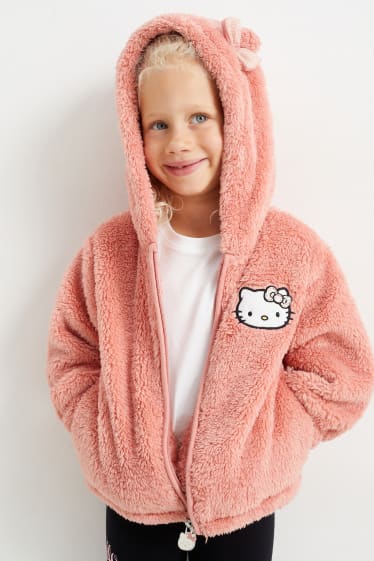 Dětské - Hello Kitty - fleecová bunda s kapucí - růžová