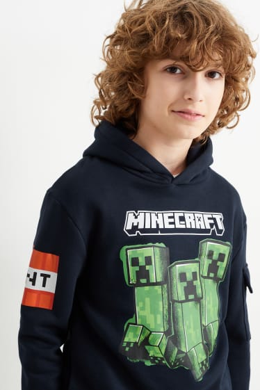 Dzieci chłopcy - Minecraft - zestaw - bluza z kapturem i spodnie dresowe - 2 części - ciemnoniebieski