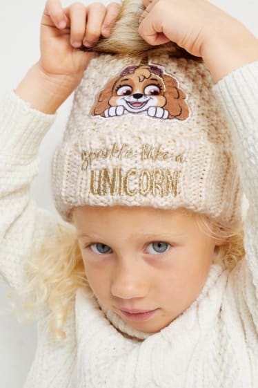 Enfants filles - Pat’ Patrouille - bonnet de maille - beige clair