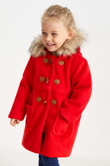 Enfants filles - Manteau à capuche et garniture en imitation fourrure - rouge