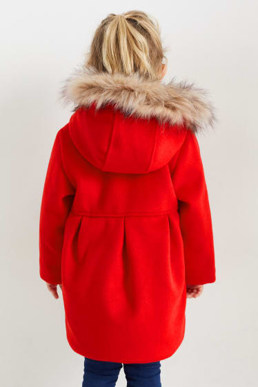 Enfants filles - Manteau à capuche et garniture en imitation fourrure - rouge