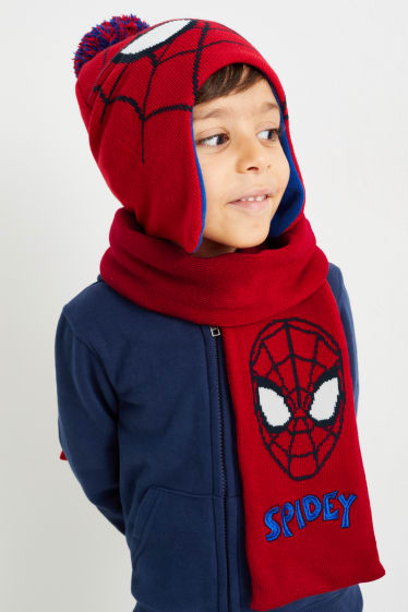 Kinder Jungen - Spider-Man - Set - Mütze und Schal - 2 teilig - rot / blau