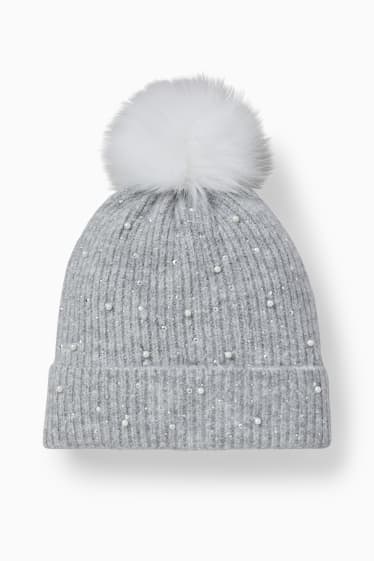 Enfants filles - Bonnet en maille - gris