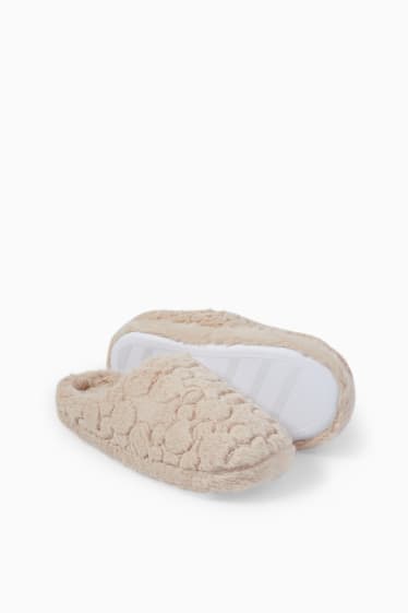 Femei - Papuci de casă din blană artificială - Mickey Mouse - bej