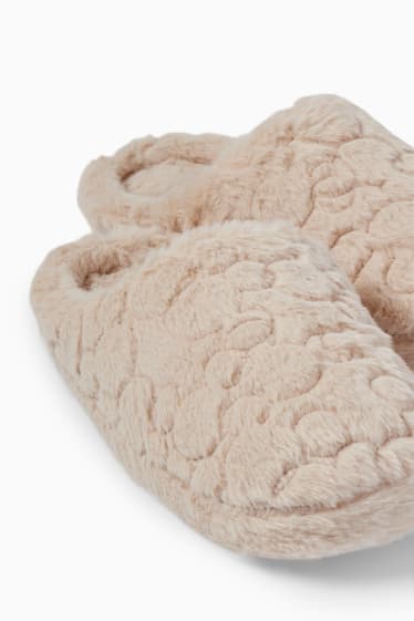 Women - Faux fur slippers - Mickey Mouse - beige