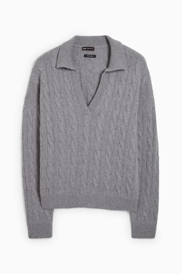 Femmes - Pull en cachemire - motif tressé - gris