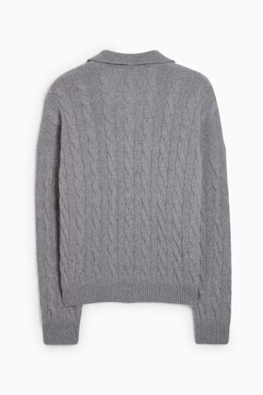 Damen - Pullover mit Kaschmir - Zopfmuster - grau