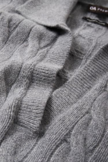 Damen - Pullover mit Kaschmir - Zopfmuster - grau