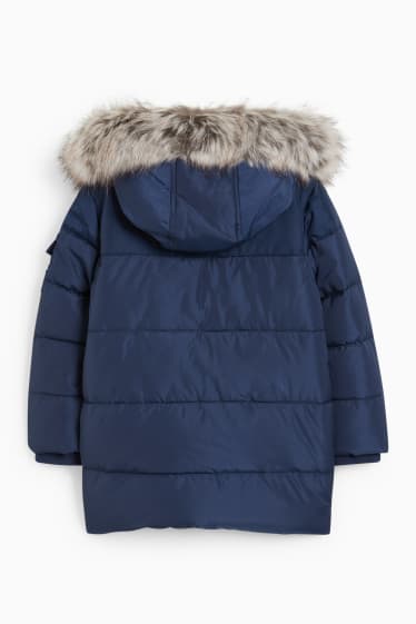 Kinderen: jongens - Parka met capuchon en imitatiebontrandje - winter - donkerblauw