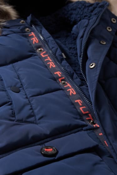 Kinderen: jongens - Parka met capuchon en imitatiebontrandje - winter - donkerblauw