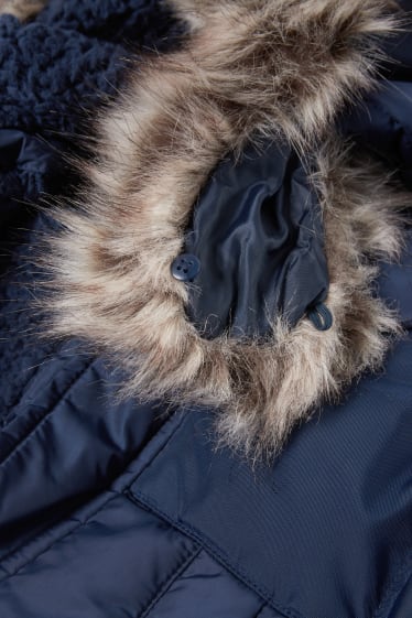 Kinderen: jongens - Parka met capuchon en imitatiebontrandje - winter - donkerblauw
