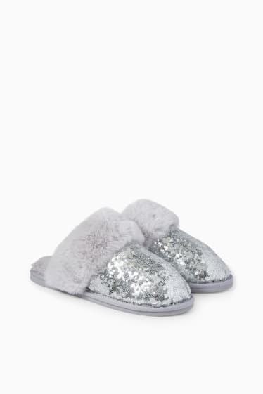 Women - Sequin slippers - silver